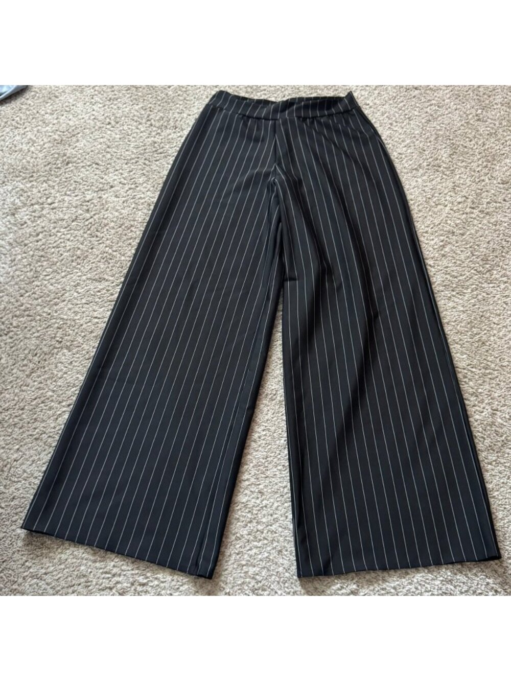 Kelle Wide Leg Palazzo Pants Women's Large Black White Pinstripe Pull On